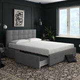 Rose Linen Fabric Upholstered Storage Double Bed - Light Grey