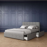 Rose Linen Fabric Upholstered Storage King Size Bed - Light Grey
