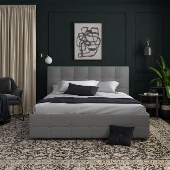 Rose Linen Fabric Upholstered Storage King Size Bed - Light Grey