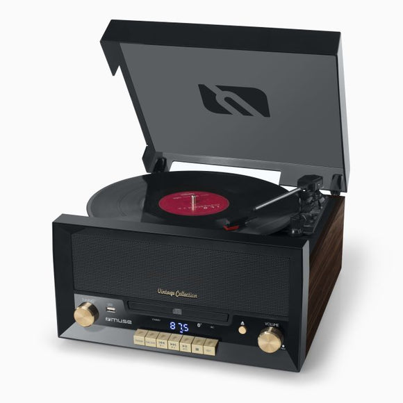 Muse Turntable Micro System, 6 in1, USB Port, 20W - Wooden / Black