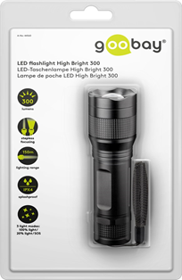 Goobay LED flashlight High Bright 300, black, (IPX4), 300 lm