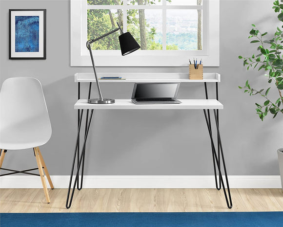 Haven Retro Home Office Desk with Riser – White