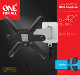 One For All Wall Mount, Ultra Slim, Tilt & Turn 90, Screens 13" To 43", Max Load 25kg