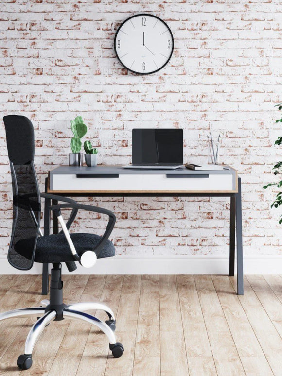 Geneva Contemporary Office Desk-Grey Walnut & White